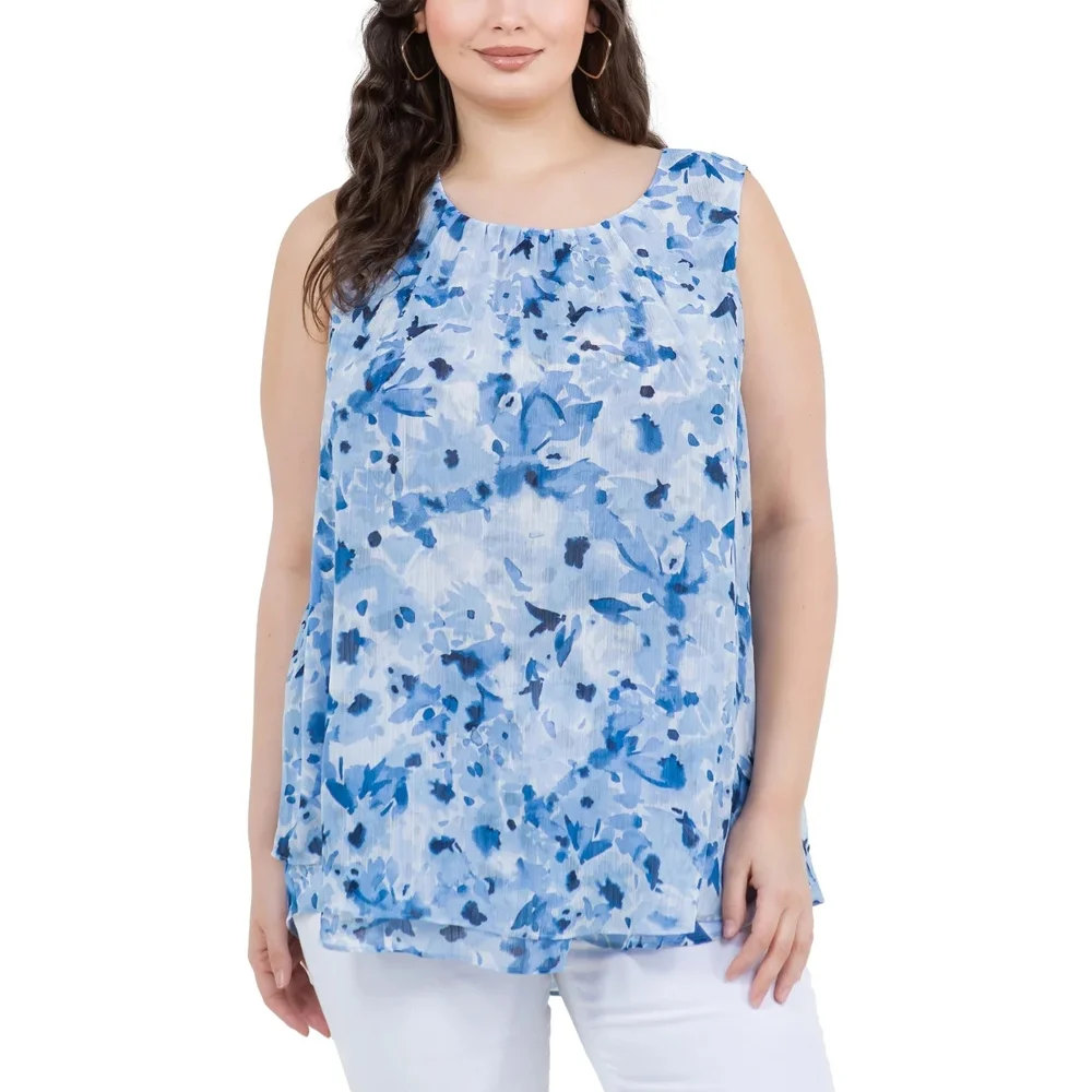 Blue Floral Sleeveless Top - Picture 4 of 10